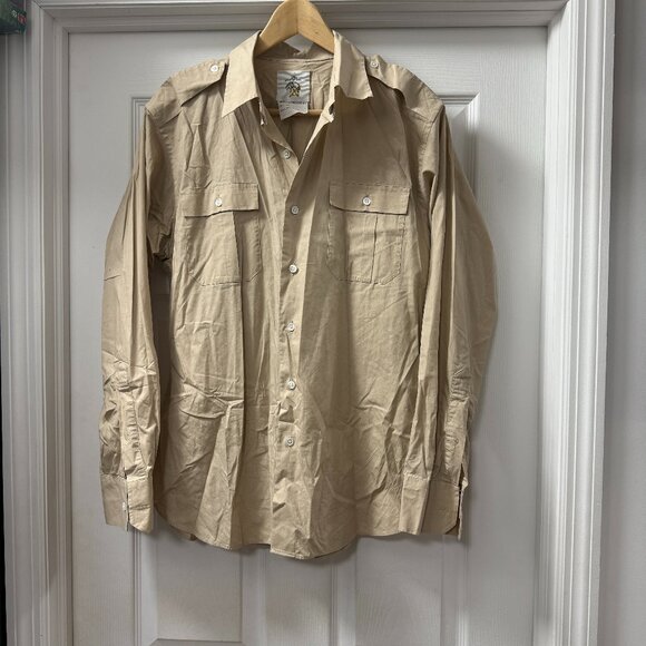 Brooks Brothers 100% Cotton Light Beige Military Sport Button up shirt size BB3 - Picture 1 of 12